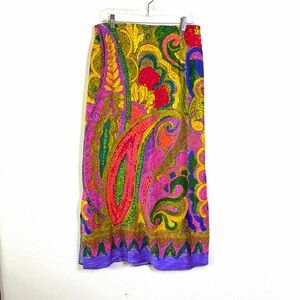 True vintage 70s Vibrant Paisley Print Maxi Skirt Multicolor hippie disco M